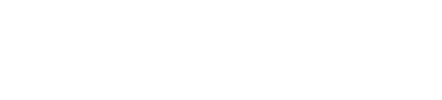 A logo for Cedar Trace Apartment Homes with a tree graphic.