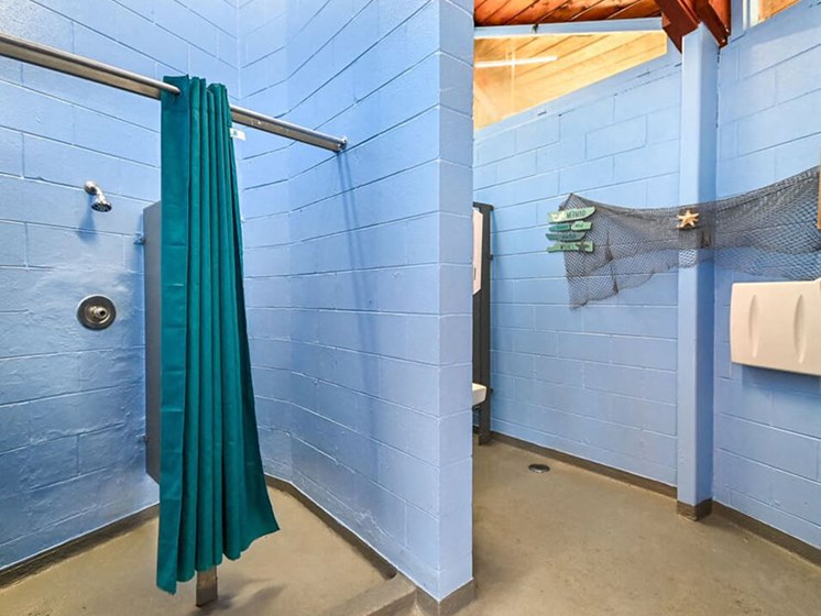 Community showers at Fox Crest Apartments
