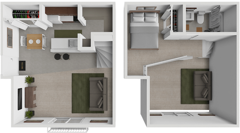 a one bedroom apartment floor plan at eastland apartments with a loft in grand rapids