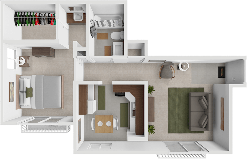 a floor plan at eastland Apartments of a 1 bedroom apartment