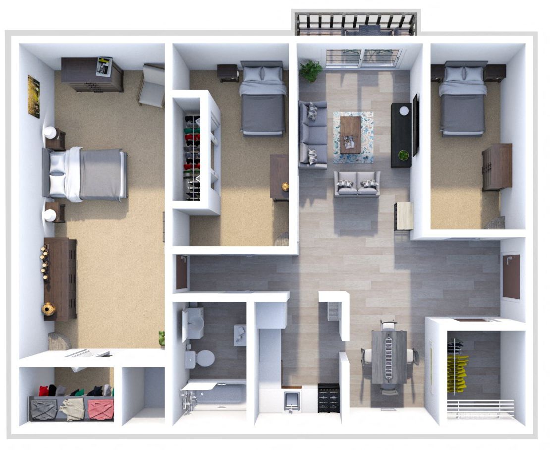 The Foxborough 3 Bedroom 1 Bath floor plan