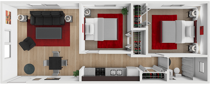 FT 2 Bed 1 Bath floor plan