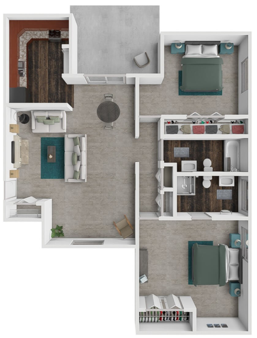 Deluxe- 2Bed 2Bath floor plan