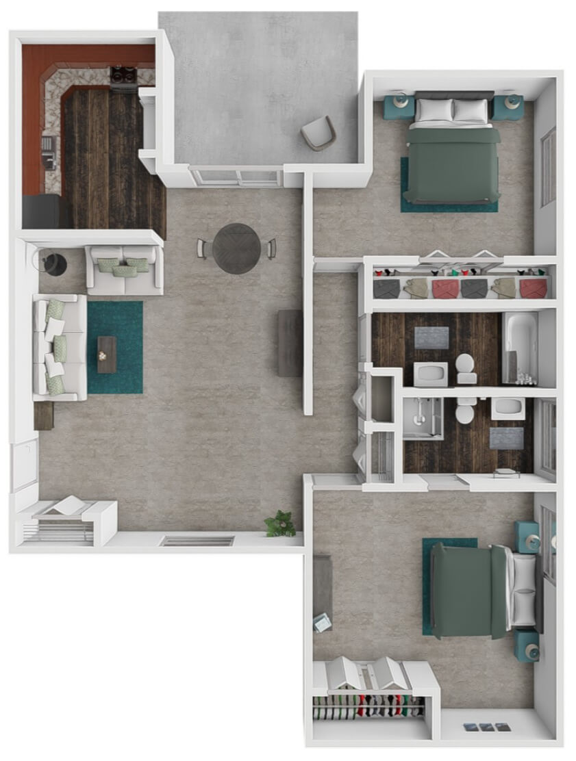 Economy- 2Bed 2Bath floor plan