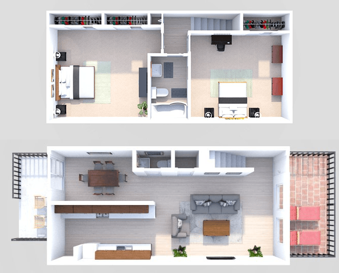 B3 2 Bedroom 1.5 Bath Townhome floor plan