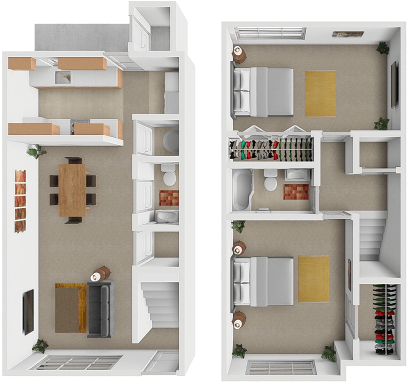 2 Bedroom 1.5 Bath Townhouse floor plan