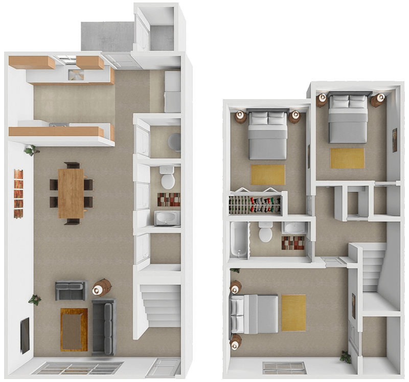 3 Bedroom 1.5 Bath Townhouse floor plan