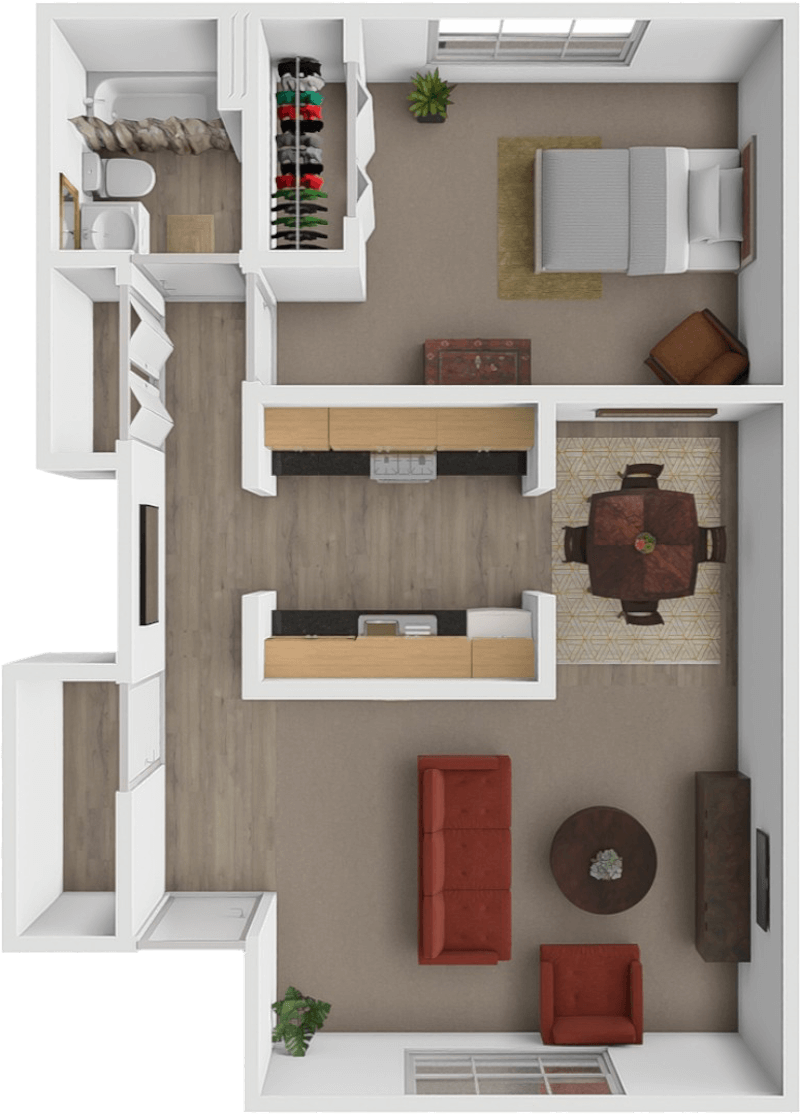 One bed one bath floor plan
