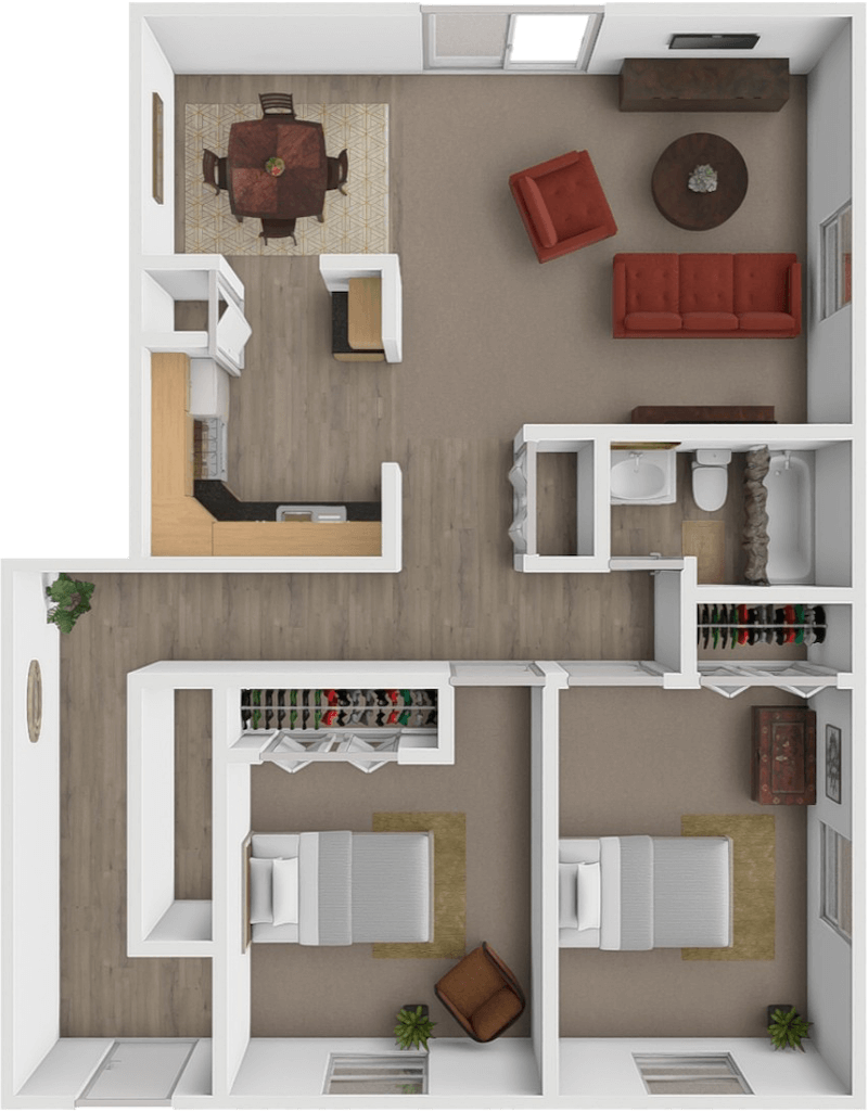 Two bed one bath floor plan