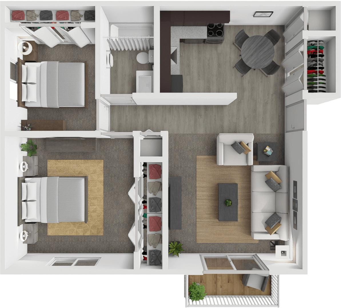 2 BEDROOM  1 BATH floor plan