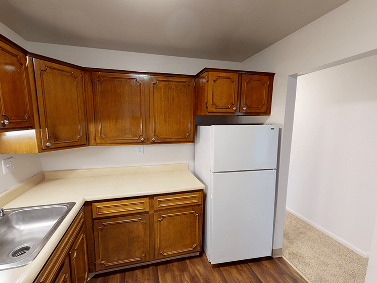 Kitchen area of two bedroom apartment in Southfield Michigan's chateau riviera apartments