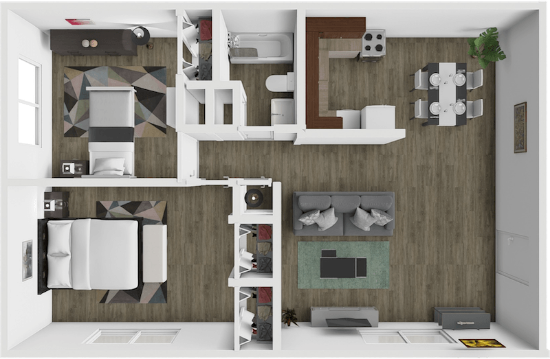 2 Bed 1 Bath floor plan