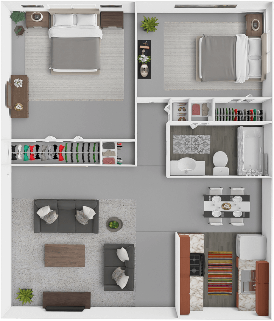 2 Bed 1 Bath floor plan