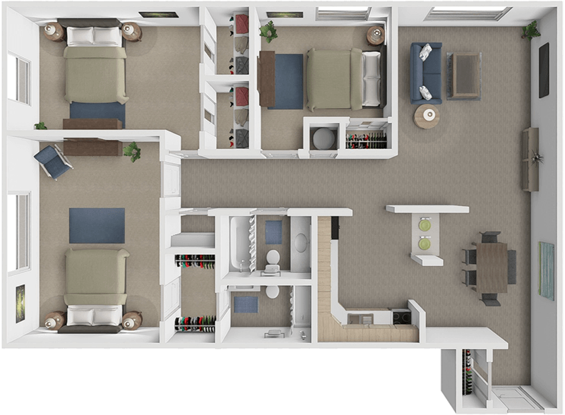 3 Bed 2 Bath floor plan