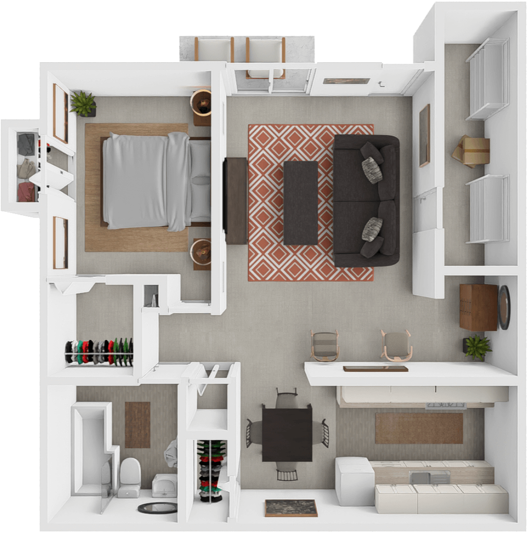 1 Bed 1 Bath Small floor plan