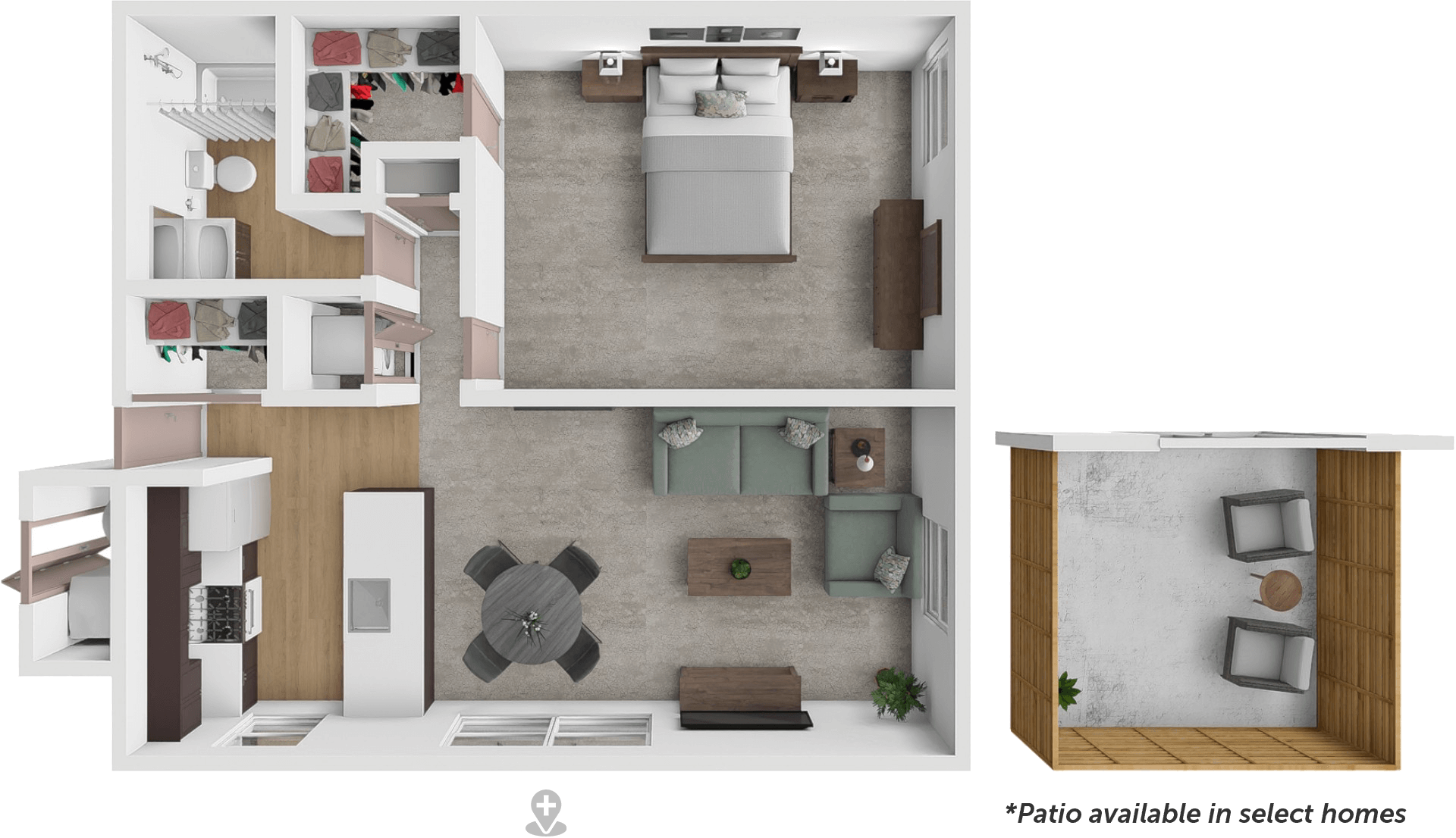 1bd 1bth 725 FL split floor plan