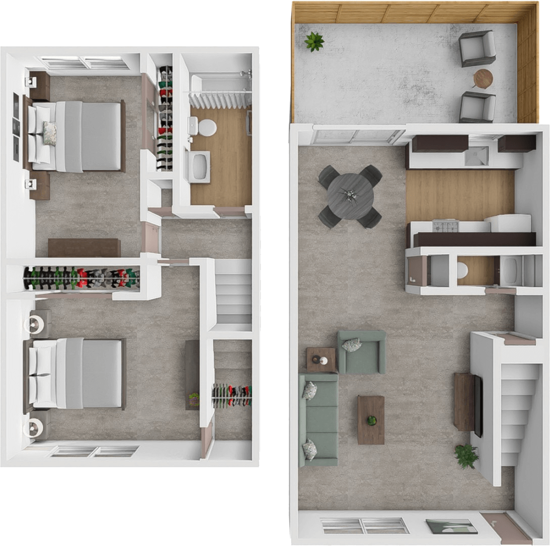 2bd 1.5bth TH with basement 1100 floor plan