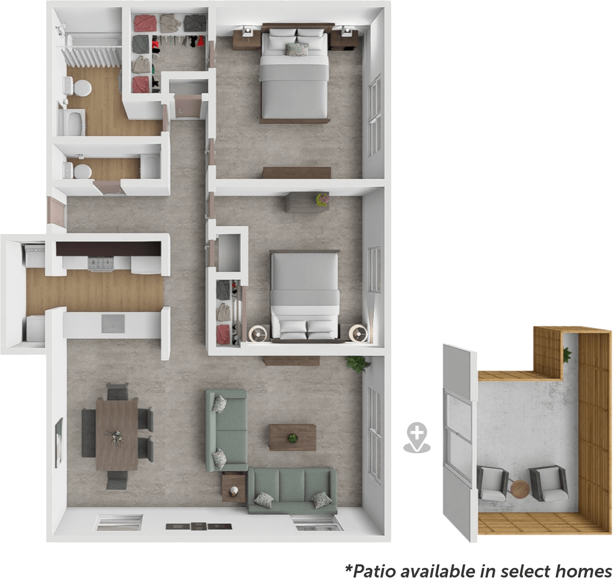 2bd 1.5bth garden floor plan
