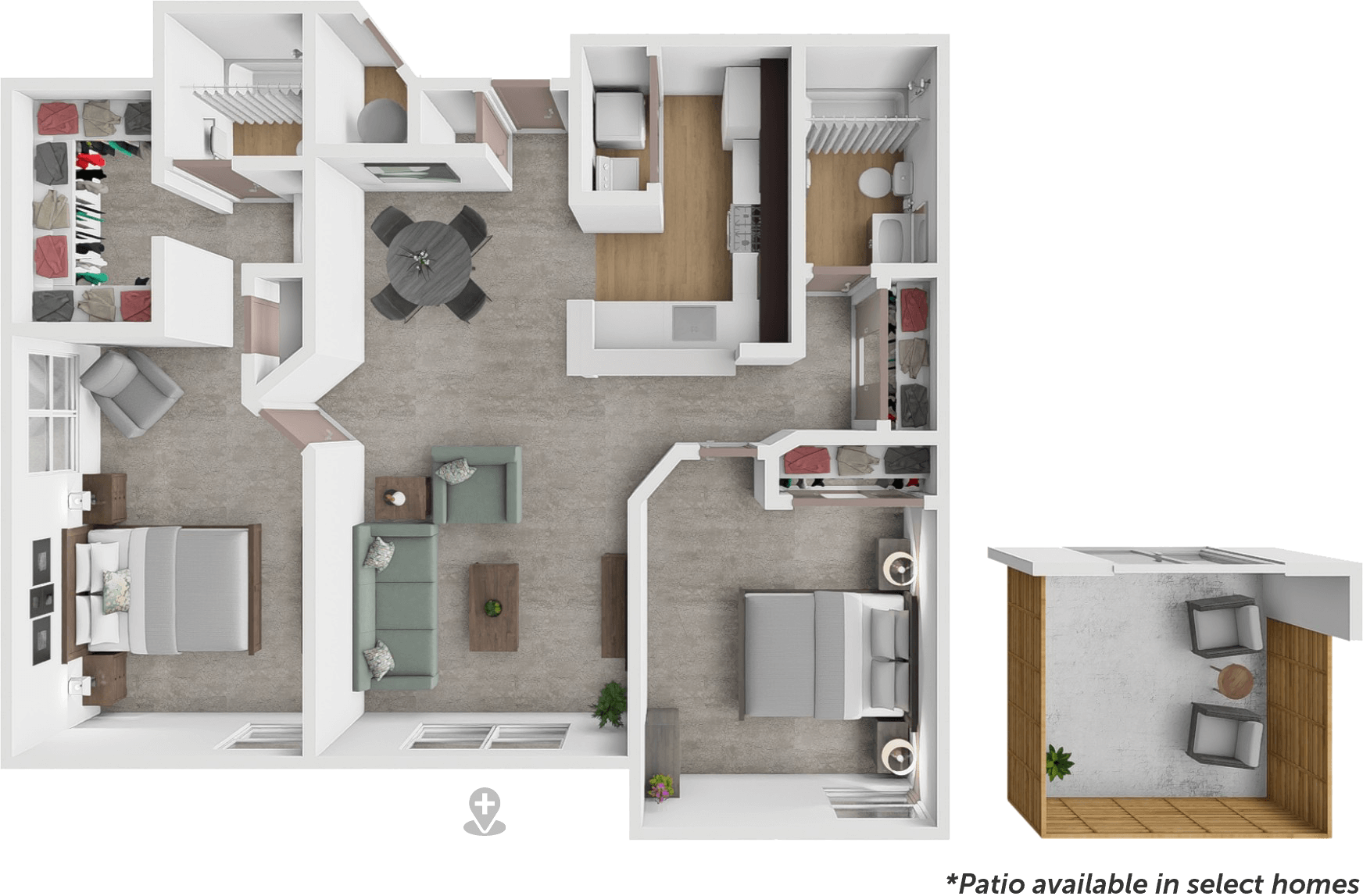 2bd 2bth 1050 FL split floor plan