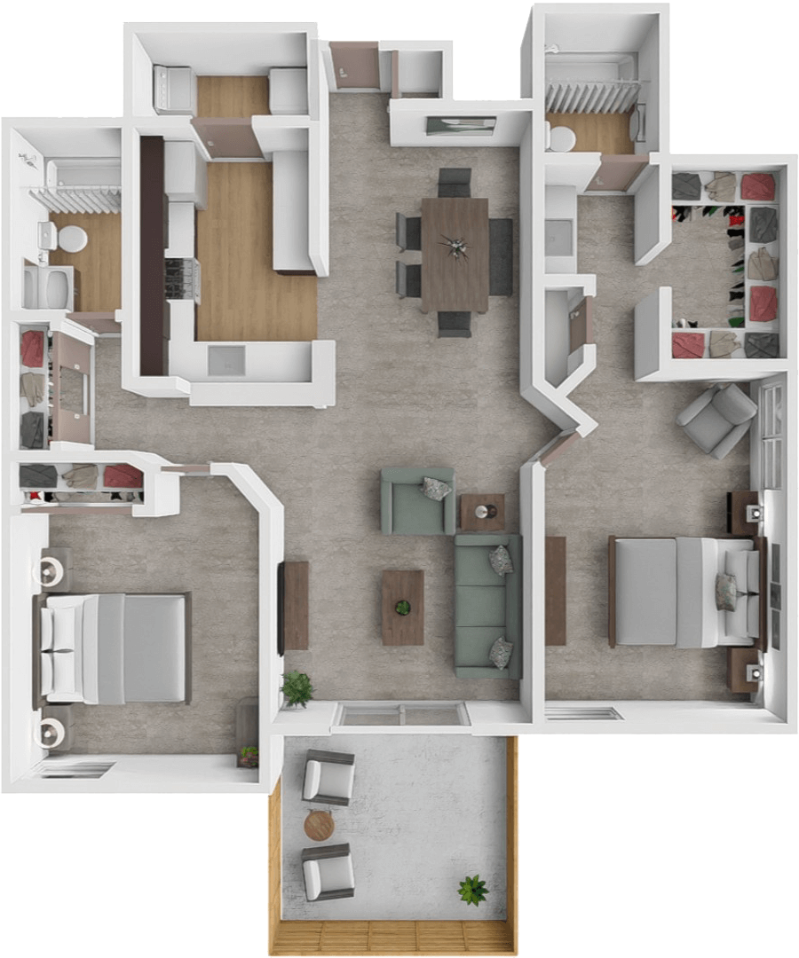 2bd 2bth 1200 FL split deluxe floor plan