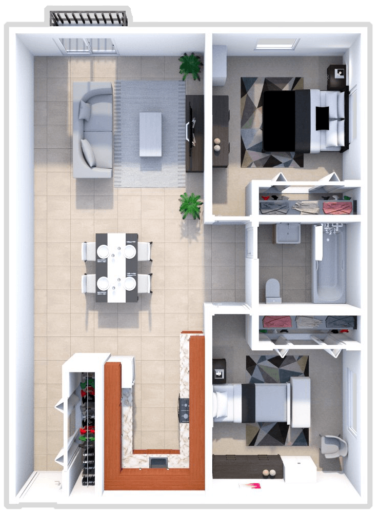 Two Bedroom One Bathroom With Balcony floor plan