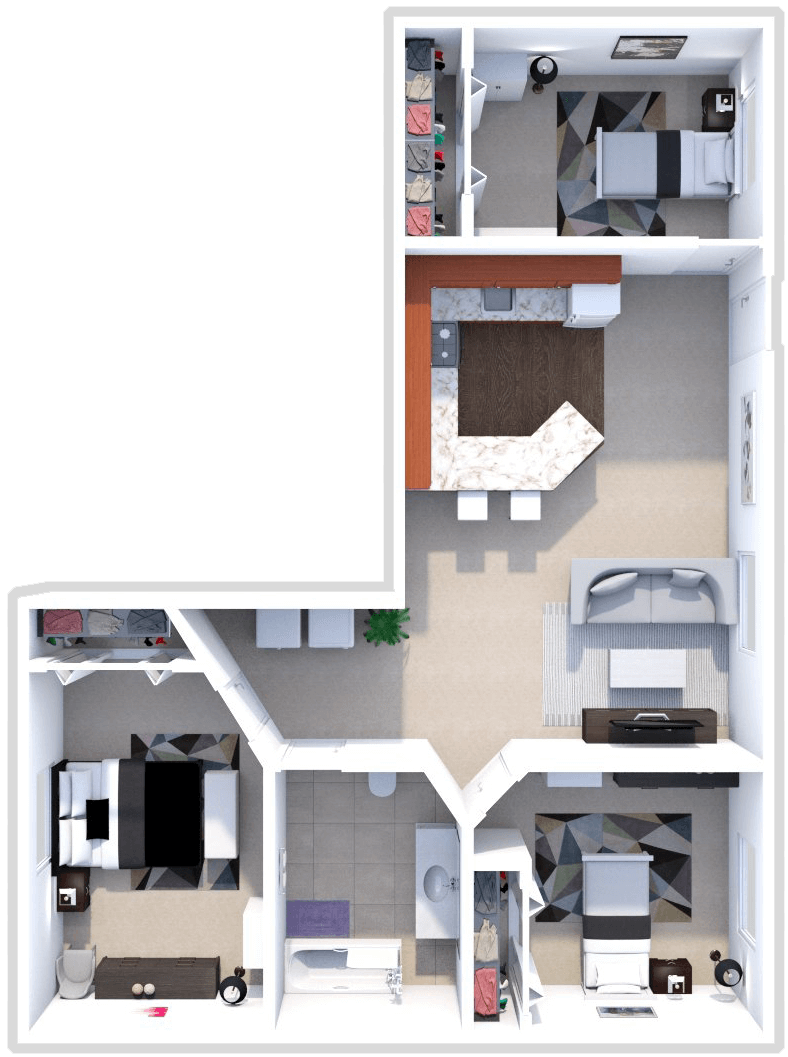 Three Bedroom One Bathroom floor plan