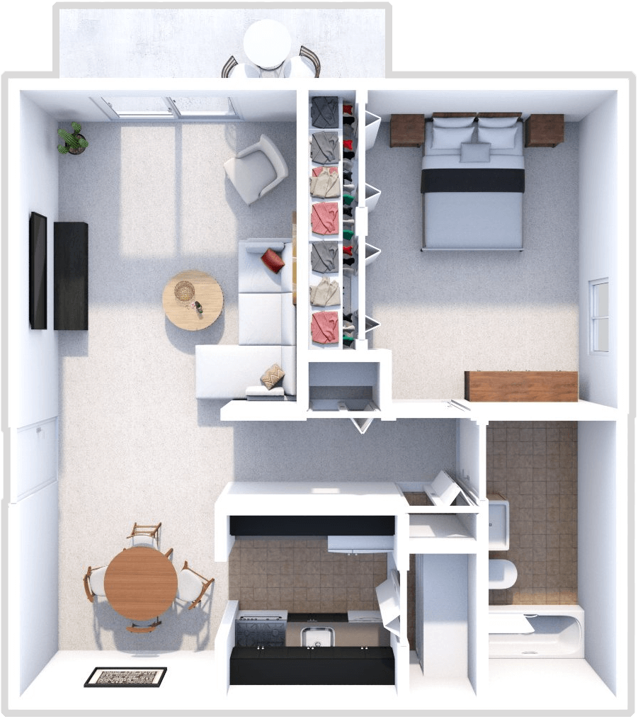 1 Bed 1 bath floor plan