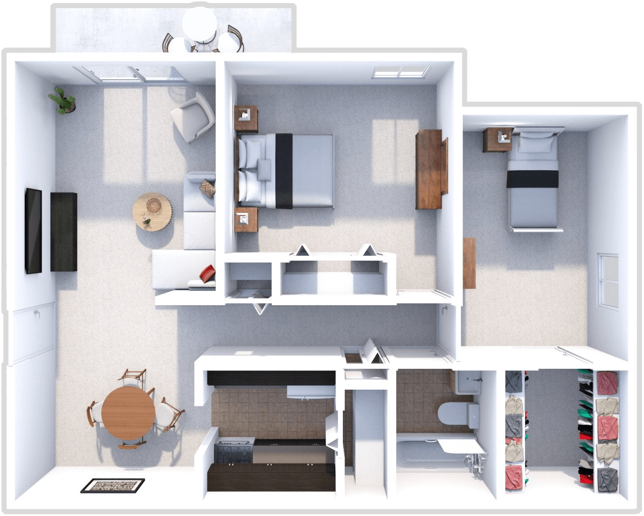 2 Bed 1 Bath floor plan