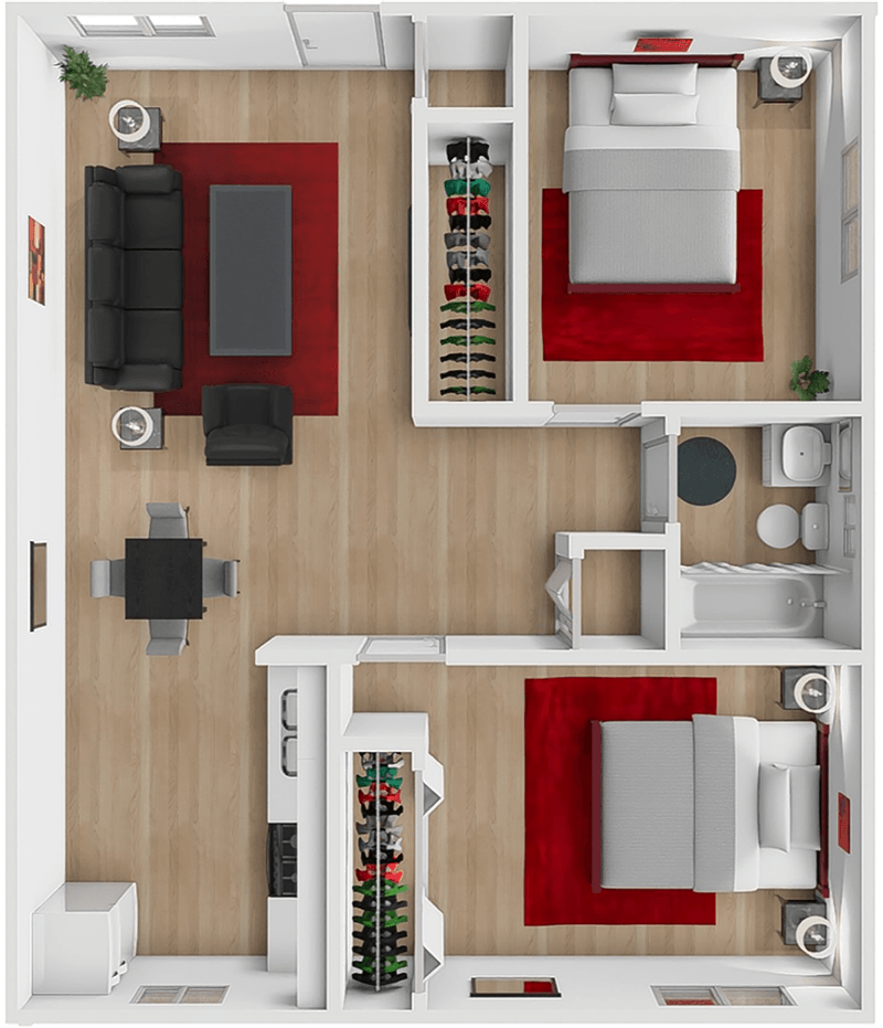 PC 2 Bed 1 Bath floor plan