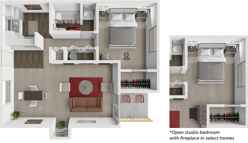 1 Bed 1 Bath Studio Style floor plan