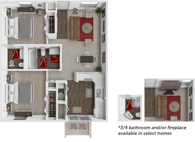 2 Bed 1.5 Bath floor plan