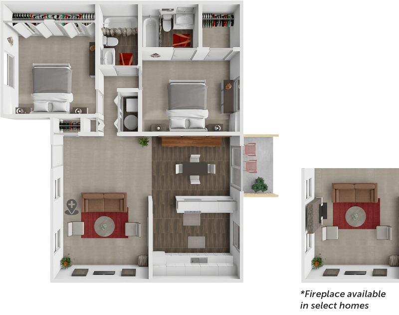 2 Bed 2 Bath floor plan