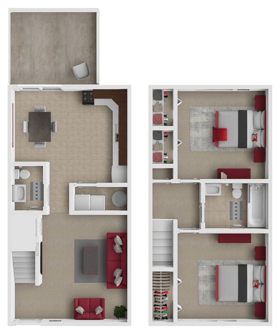 2 Bedroom 1.5 Bathroom floor plan