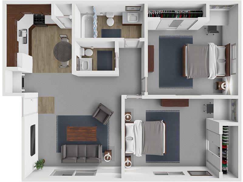 2 bed 1.5 bath floor plan