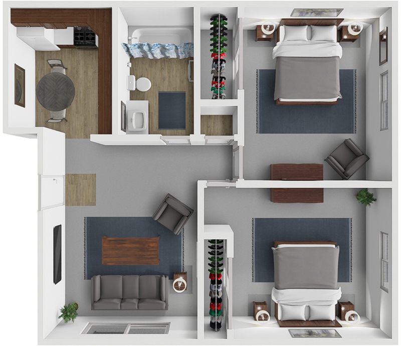 2 bed 1 bath floor plan