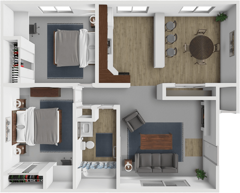 2 bed 1 bath w/dining floor plan