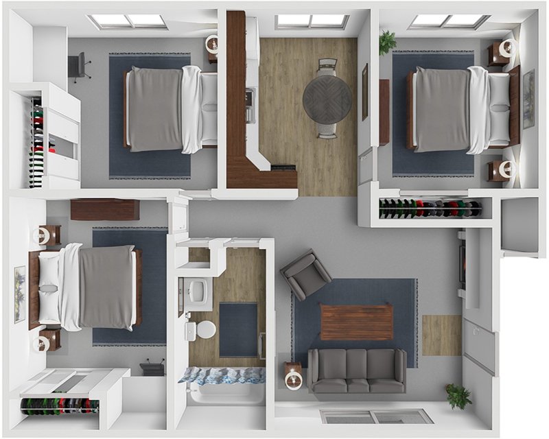 3 bed 1 bath floor plan