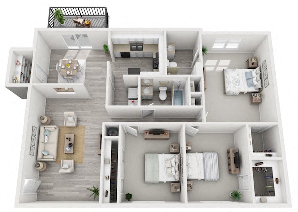 3 Bedroom 2 Bath floor plan