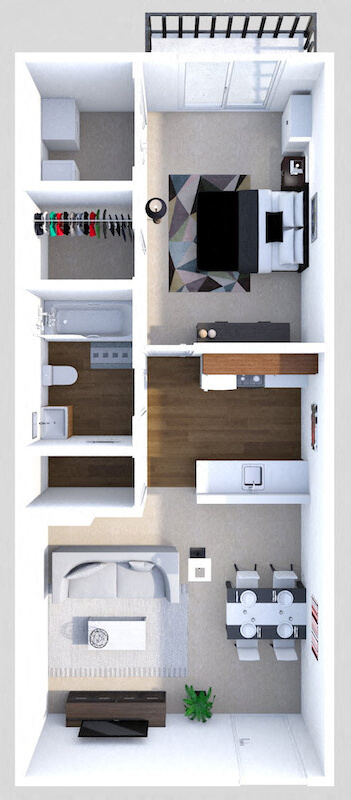 1 Bedroom 1 Bath Large floor plan