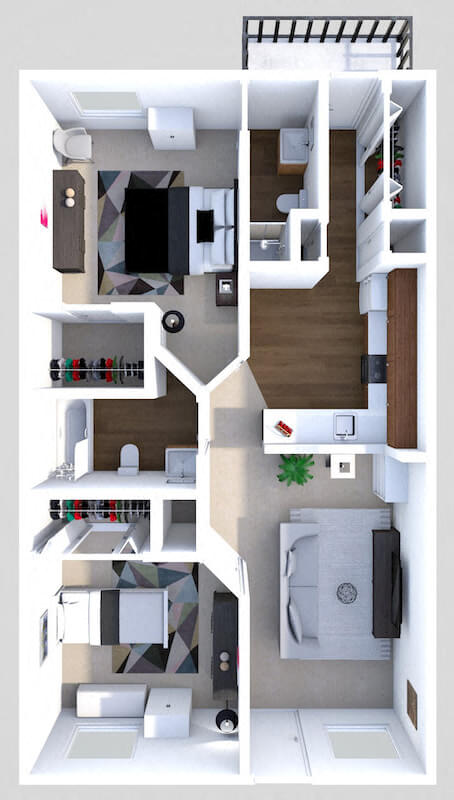 2 Bedroom 2 Bath floor plan