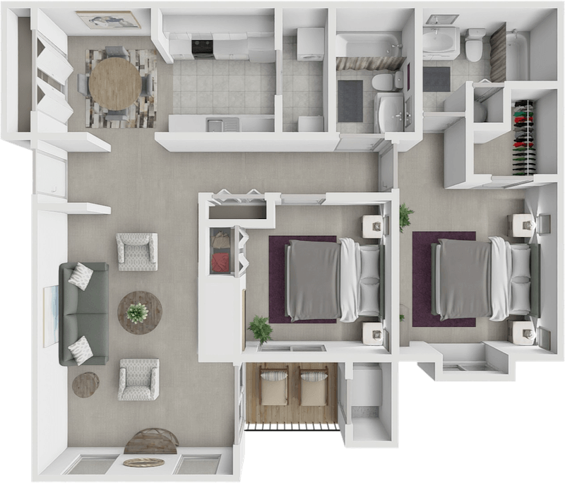 2 bed 2 bath Chestnut Oak floor plan at River Oaks