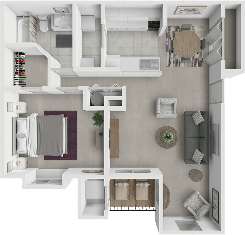 1 bed 1 bath Pin Oak floor plan at River Oaks