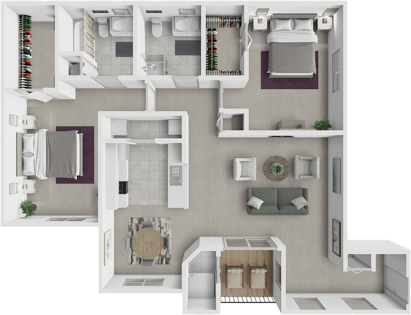 2 bed 2 bath White Oak floor plan at River Oaks