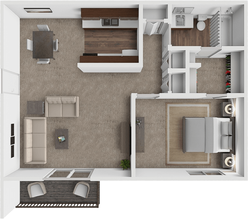 1 bed 1 bath Andover floor plan