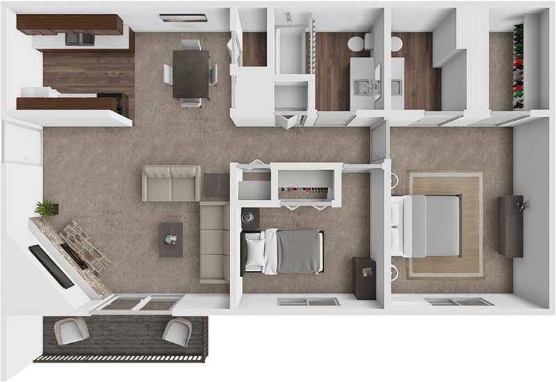 2 bed 1.5 bath floor plan