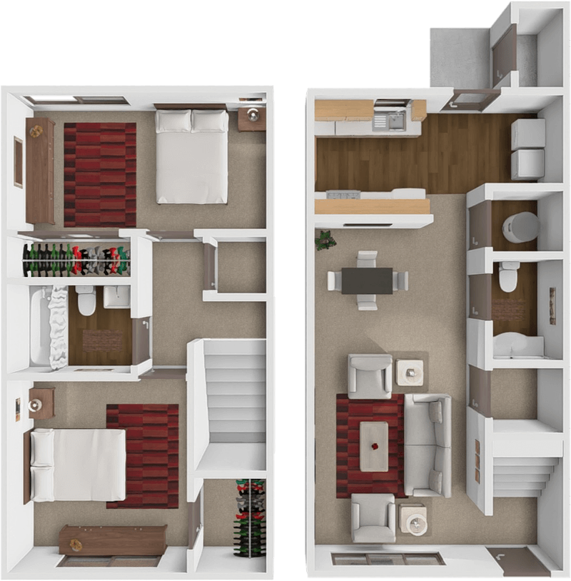 2 Bed 1.5 Bath Townhome floor plan