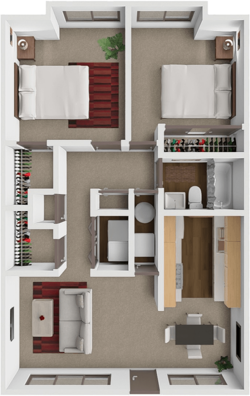 2 Bed 1 Bath floor plan