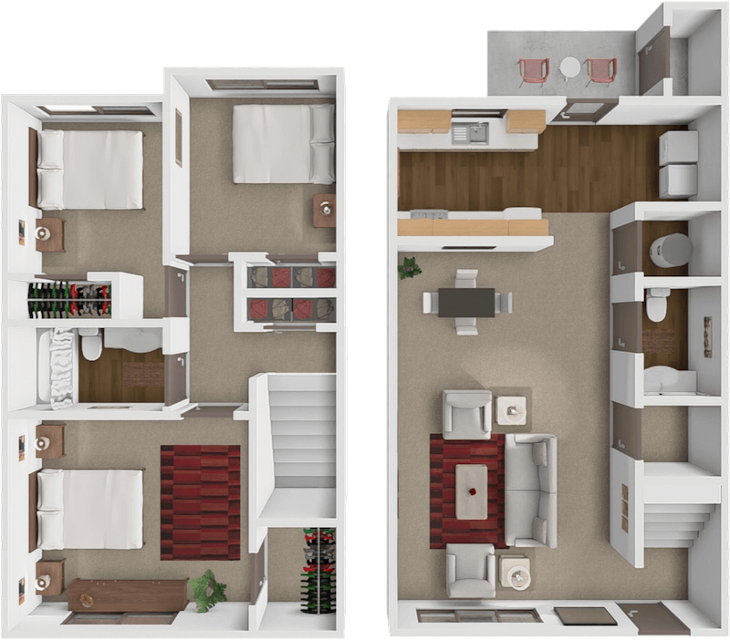3 Bed 1.5 Bath Townhome floor plan