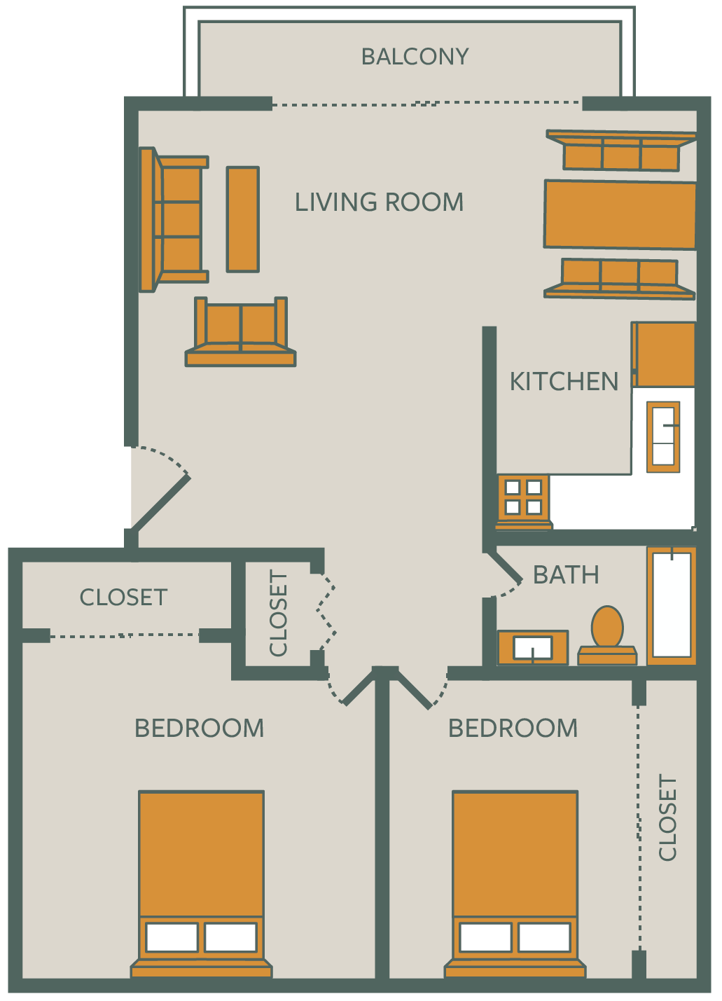 SC  |  2 Bedroom 1 Bath  |  650 sqft floor plan