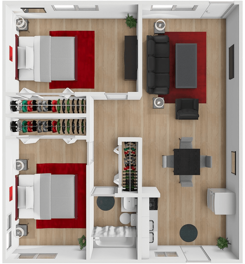 EC 2 Bed 1 Bath floor plan